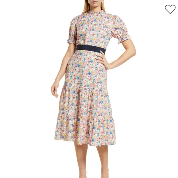 Boden Floral Frill Neck Midi Dress - Picture 1 of 11